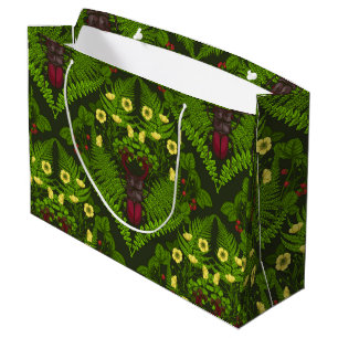 Stag beetle and ferns, green leaves large gift bag