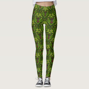 Stag beetle and ferns, green leaves leggings