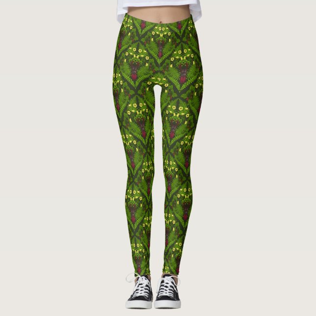 Stag beetle and ferns, green leaves leggings (Front)