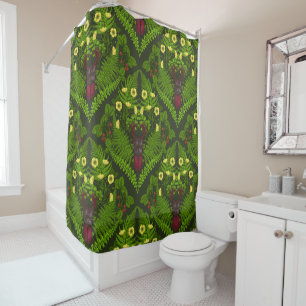 Stag beetle and ferns, green leaves shower curtain