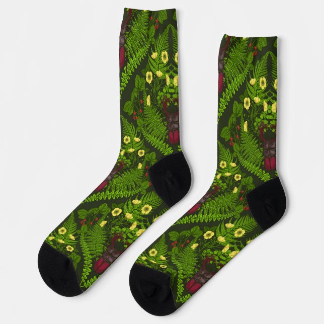 Stag beetle and ferns, green leaves socks (Left)
