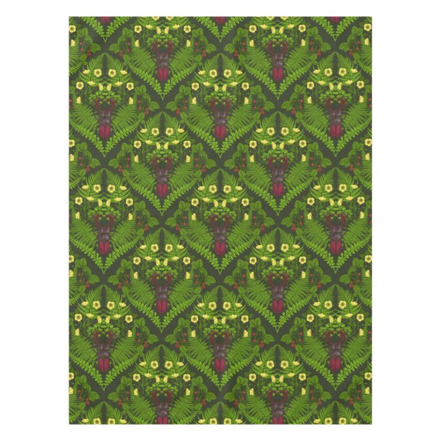 Stag beetle and ferns, green leaves tablecloth (Front)