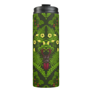 Stag beetle and ferns, green leaves thermal tumbler