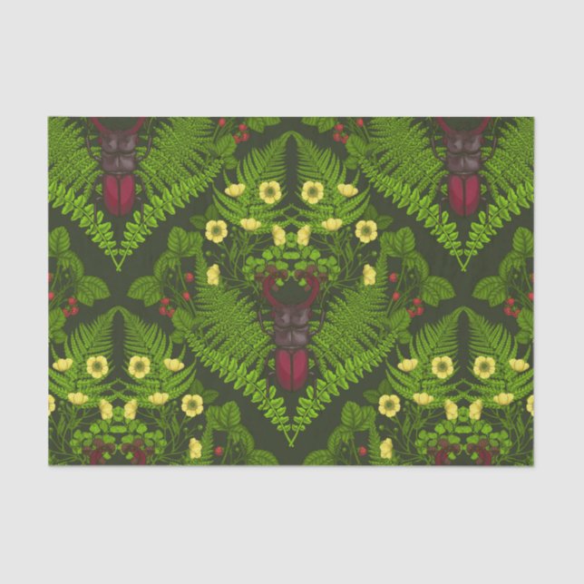 Stag beetle and ferns, green leaves tissue paper (Front)