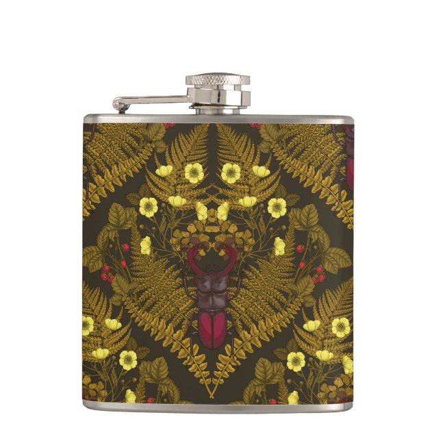 Stag beetle and ferns hip flask (Front)