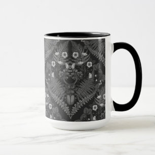 Stag beetle and ferns, in black and white mug