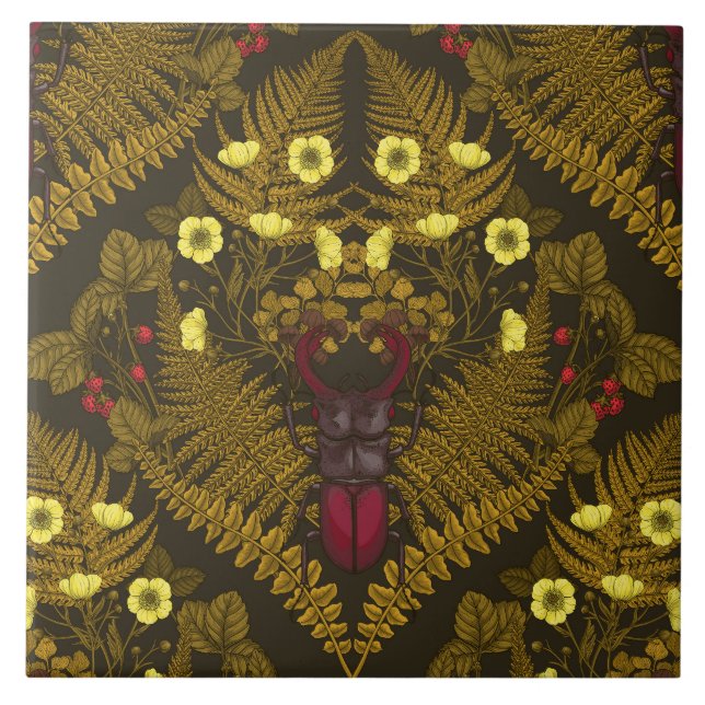 Stag beetle and ferns tile (Front)