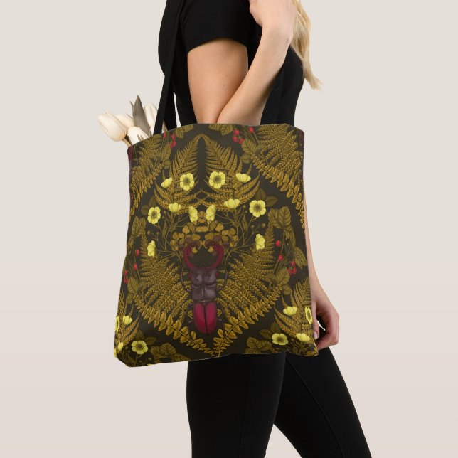 Stag beetle and ferns tote bag (Close Up)