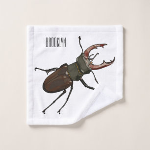 Stag beetle cartoon illustration bath towel set