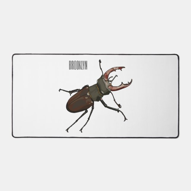 Stag beetle cartoon illustration desk mat (Front)