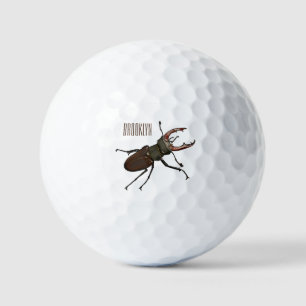 Stag beetle cartoon illustration golf balls