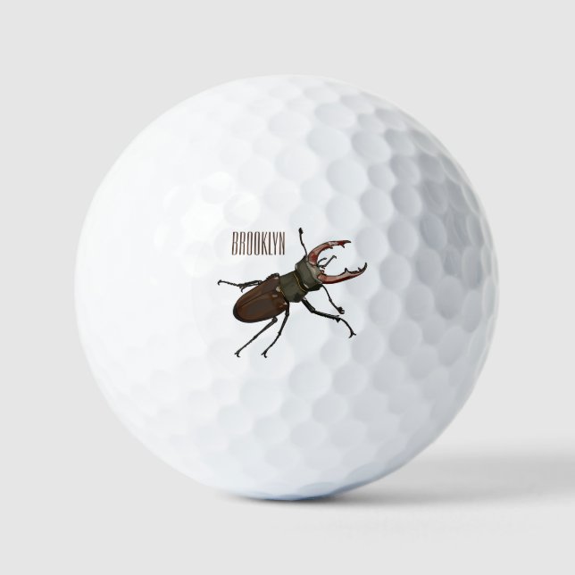 Stag beetle cartoon illustration golf balls (Front)