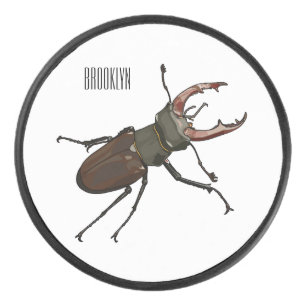 Stag beetle cartoon illustration hockey puck