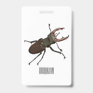 Stag beetle cartoon illustration ID badge