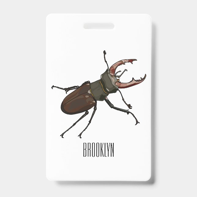 Stag beetle cartoon illustration ID badge (Front)