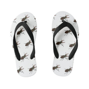 Stag beetle cartoon illustration kid's flip flops