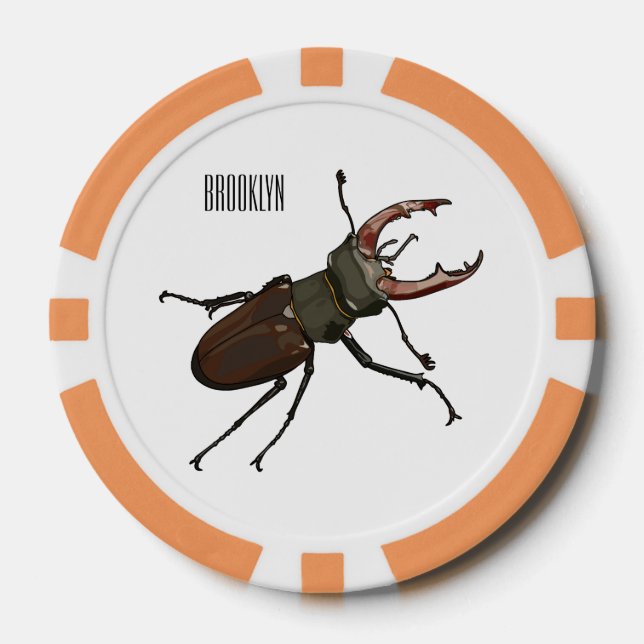 Stag beetle cartoon illustration poker chips (Front)