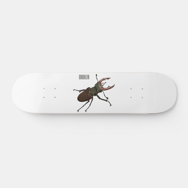 Stag beetle cartoon illustration skateboard (Horz)