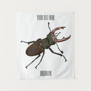 Stag beetle cartoon illustration tapestry