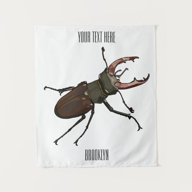Stag beetle cartoon illustration tapestry (Front)