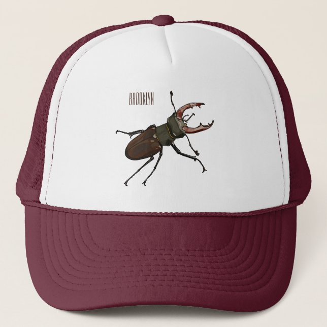 Stag beetle cartoon illustration trucker hat (Front)