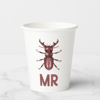 Stag Beetle Custom Monogram Insect Art Paper Cups