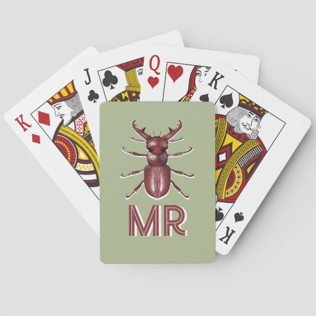 Stag Beetle Custom Monogram Insect Art Playing Cards (Back)