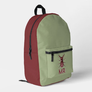 Stag Beetle Custom Monogram Insect Art Printed Backpack