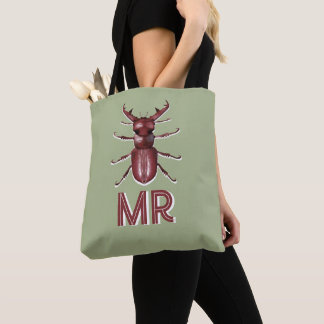 Stag Beetle Custom Monogram Insect Art Tote Bag