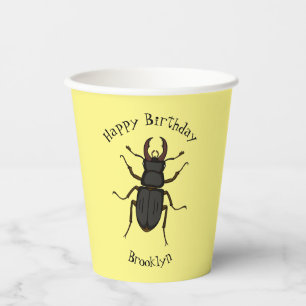 Stag beetle insect illustration paper cups
