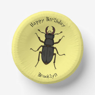 Stag beetle insect illustration paper plate