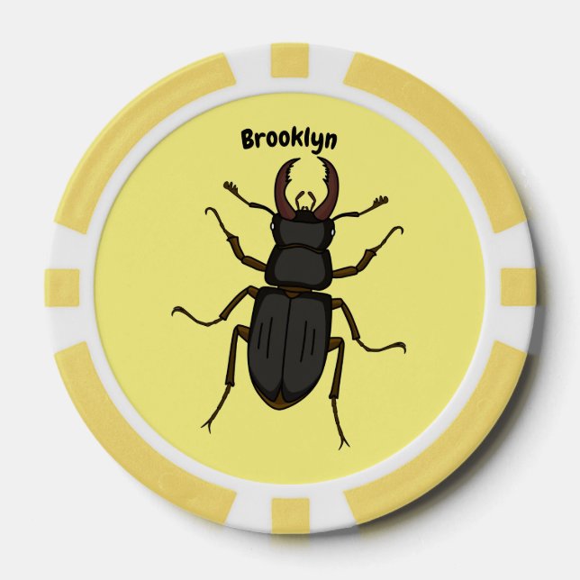 Stag beetle insect illustration poker chips (Front)