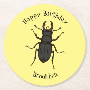 Stag beetle insect illustration round paper coaster