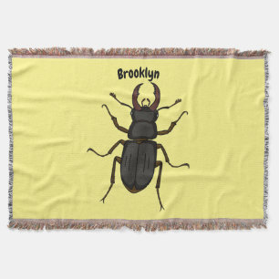 Stag beetle insect illustration throw blanket