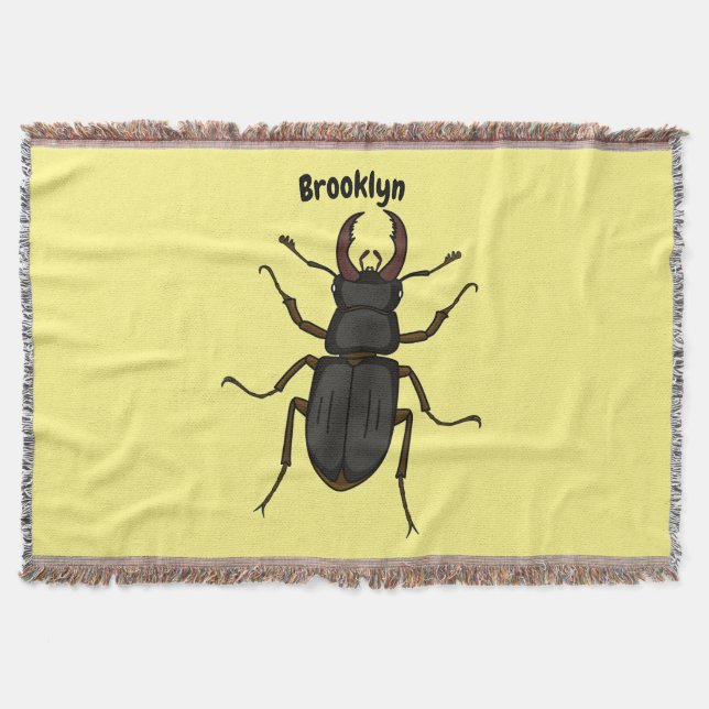 Stag beetle insect illustration throw blanket (Front)