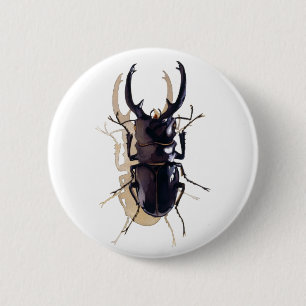 "Stag beetle" Insect Watercolor Art 6 Cm Round Badge