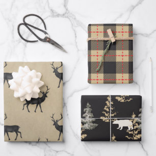 Stag, Black and stone Lumberjack forest set  Wrapping Paper Sheet