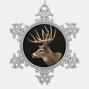 Stag Buck Deer Snowflake Pewter Christmas Ornament
