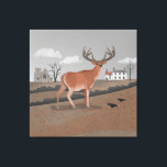 Stag Canvas Print<br><div class="desc">Colourful artwork of a majestic stag standing proudly in the English countryside,  with an old church and a couple of old houses in the background.  Perfect for anyone who loves folk art.</div>