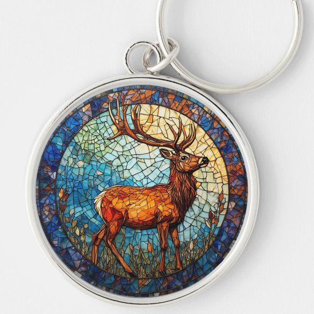 Stag Colourful Mosaic Illustration Key Ring (Front)