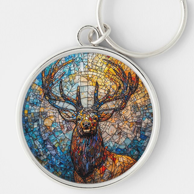 Stag Colourful Mosaic Illustration Key Ring (Front)