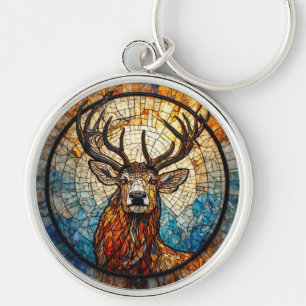 Stag Colourful Mosaic Illustration Key Ring