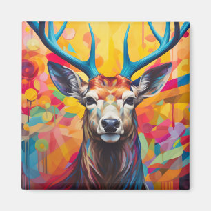 Stag Deer Animal Portrait Colourful Painting Magnet
