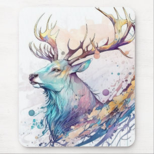 Stag Deer Portrait Animal Painting Wildlife Forest Mouse Mat