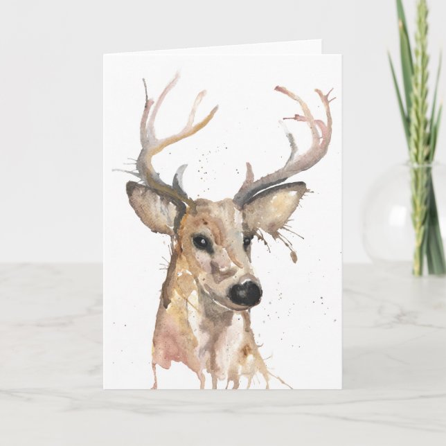 Stag Deer Watercolour Card (Front)