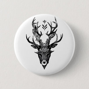 Stag Deer Wild Animal Nature Illustration Art Tatt 6 Cm Round Badge