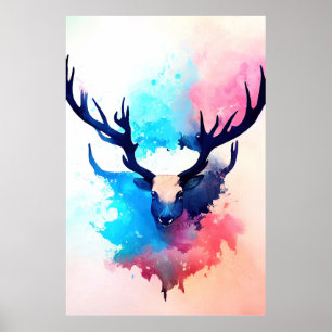 Stag Deer Wild Nature Animal Colors Art Painting Poster