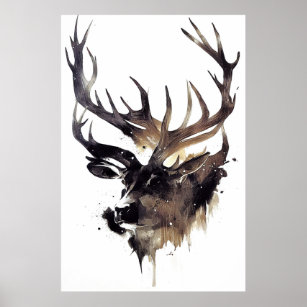 Stag Deer Wild Nature Free Spirit Brush Painting Poster