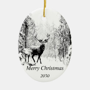Stag Deer Winter Forest Wildlife Animal Nature Art Ceramic Tree Decoration