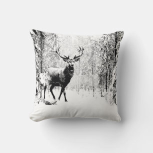 Stag Deer Winter Forest Wildlife Animal Nature Art Cushion
